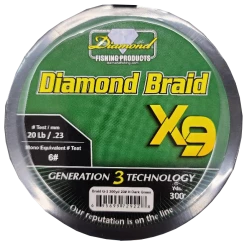 HI-LINER FISHING GEAR & TACKLE Diamond Braid X9 Gen. 3 - 300 Yard Spool Fishing Line